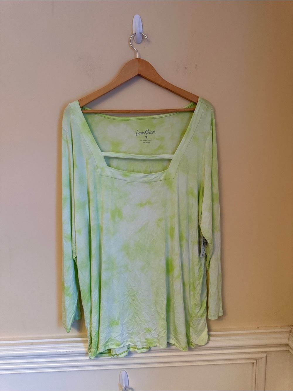 Lovesick Light Green Tie-Dye Square Neck Long Sleeve Top